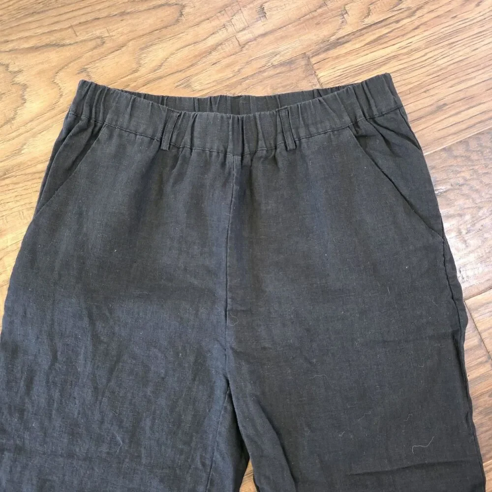 Quince Size Small 100% European Linen Pants Black Pull-on Breathable Lightweight